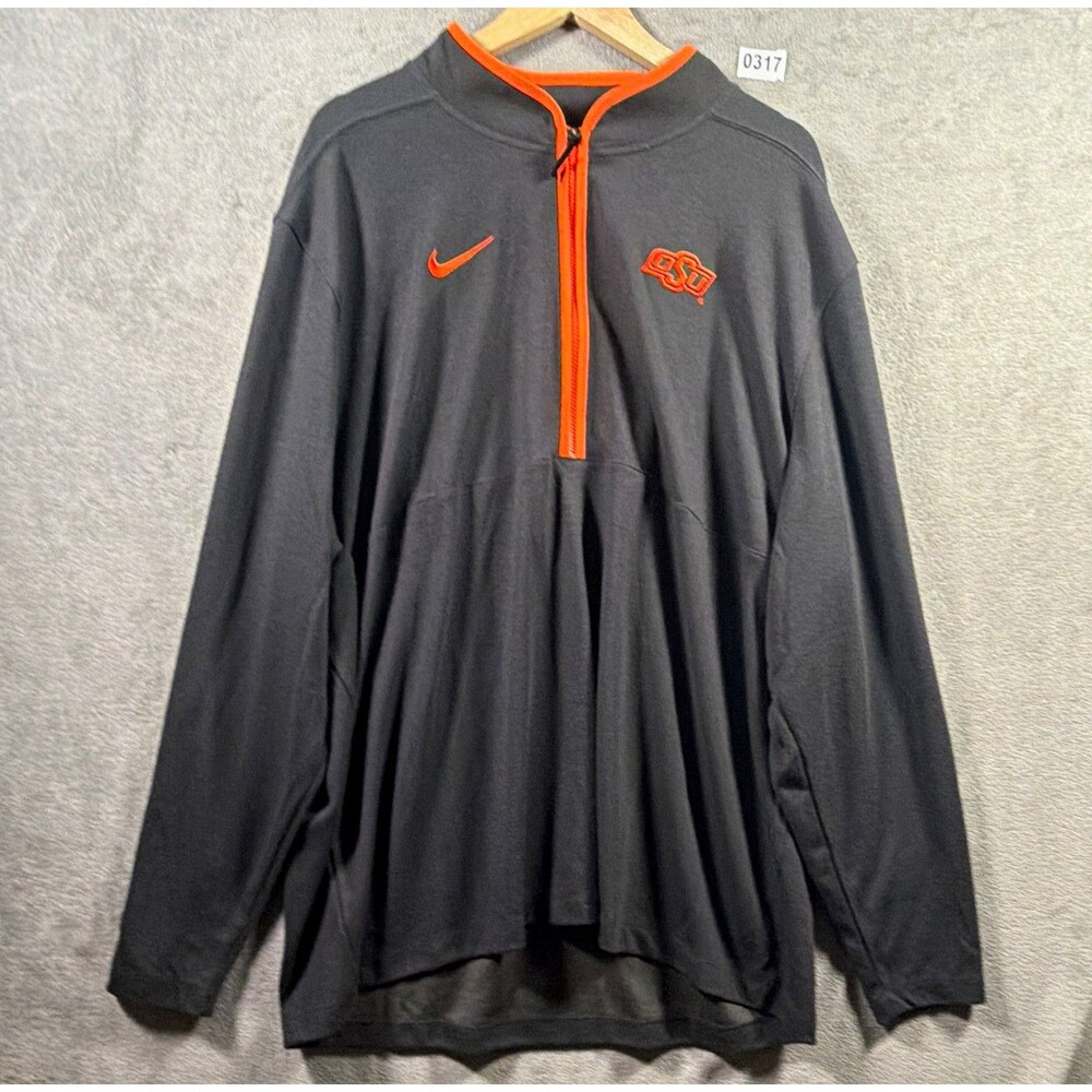 Nike Dri-FIT Oklahoma State Cowboys 1/2 Zip Pullover Jacket Gray/Orange 4XL